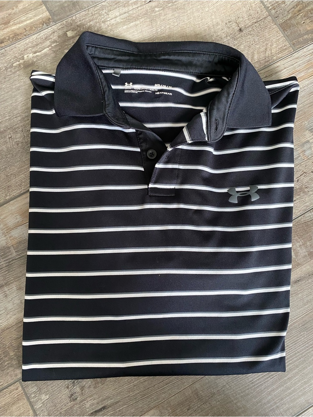 Under Armour Men’s Black Polo with White Stripes